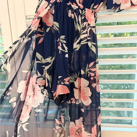 Miami Navy and Pink Floral Maxi Dress - Picture 2 of 3